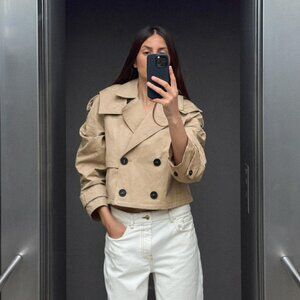 ZARA ZW SS25 SHORT TRENCH COAT WITH DETACHABLE HOOD LIGHT CAMEL S 3046/076